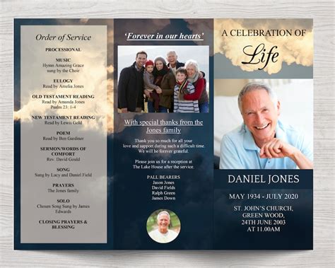 Trifold Funeral Program Template For Men Obituary Template Etsy