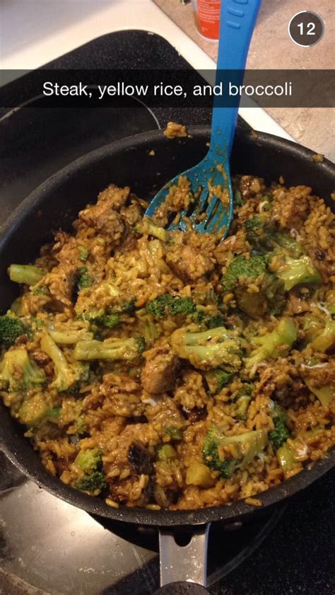 Delicious Cubed Steak With Yellow Rice And Broccoli