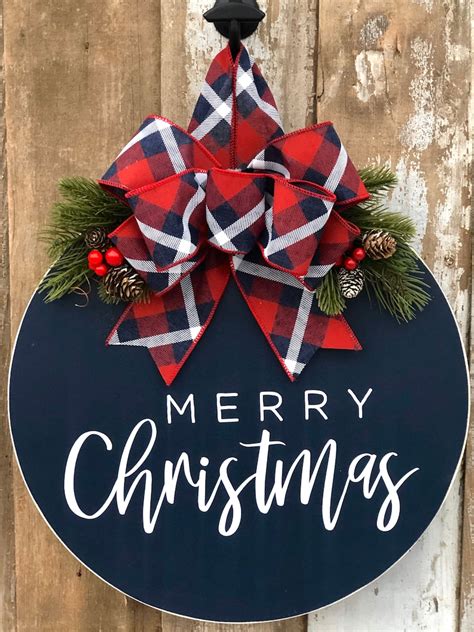 Navy Merry Christmas Door Hanger Front Door Sign Christmas Etsy