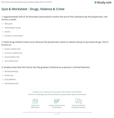 Quiz And Worksheet Drugs Violence And Crime