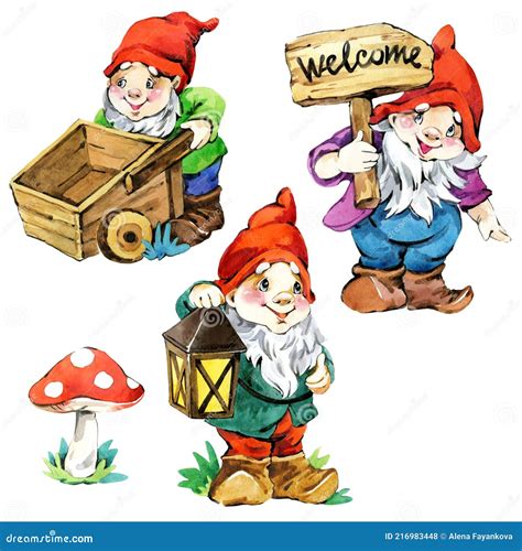 Cute Garden Gnomes Isolated On White Background Stock Photo