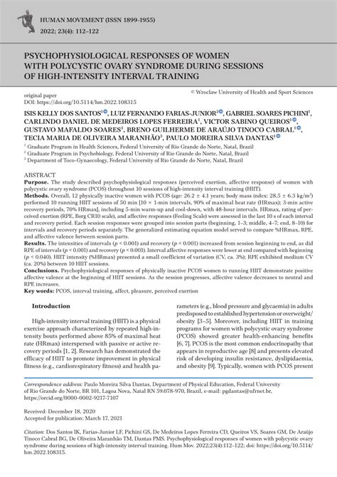 PDF Psychophysiological Responses Of Women With Polycystic Ovary