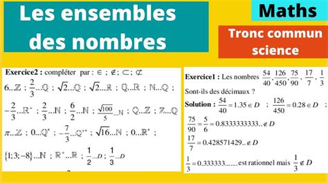 Maths Tronc Commun Science Les Ensembles Des Nombres Exercices