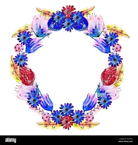 Watercolor Floral Boho Flower Wreath Fotos Und Bildmaterial In Hoher