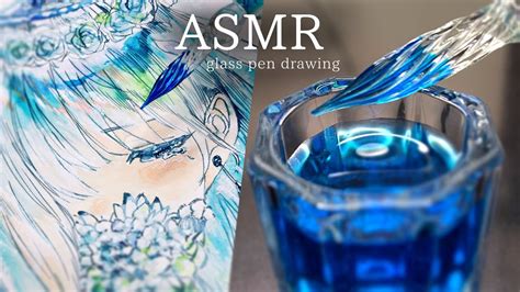 【asmr】寒色を使ってガラスペンでイラストを描く👼🏻‪ 女の子天使青blue Angel Illustrationdrawing