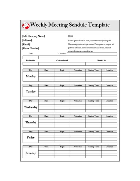 Weekly Meeting Schedule Template Word By Template Designer Issuu