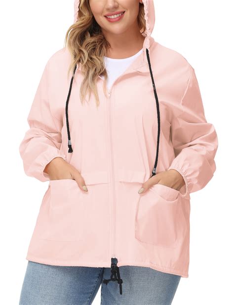 Avoogue Women Plus Size Waterproof Rain Jacket Raincoat Packable