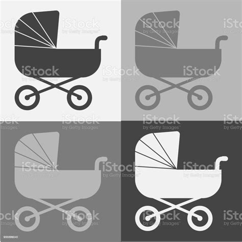 Vector Set Illustration Classic Baby Carriage Baby Pram On Gray