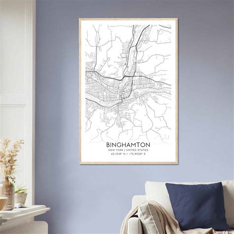 Binghamton New York Map Poster Modern Home Decor Wall Art Print Custom Maps And Posters