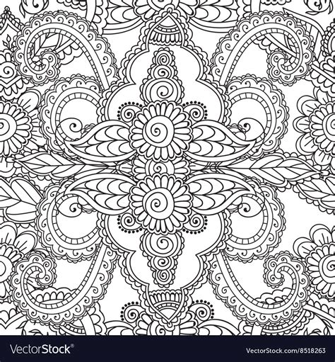 Coloring Pages For Adults Seamless Henna Mehndi Vector Image