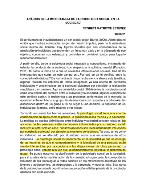 Análisis De La Importancia De La Psicologia Social En La Sociedad