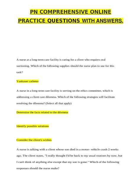 Pn Comprehensive Online Practice Questions With Answers Exams