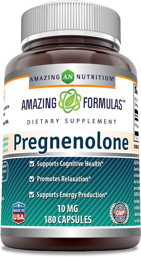 Amazing Formulas Pregnenolone Capsules Suplemento Dietético Sin Omg Sin Gluten Promueve El