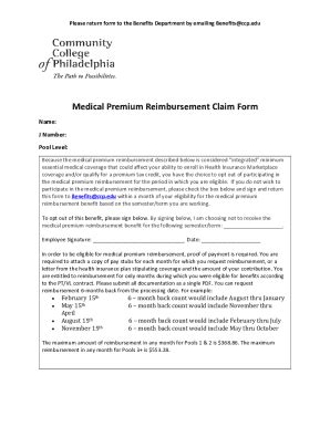 Fillable Online Medical Premium Reimbursement Claim Form Fax Email