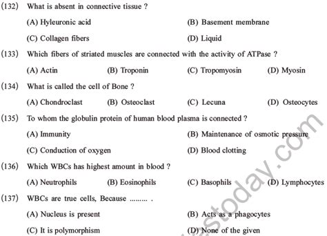 NEET Biology Animal Tissues MCQs Set A with Answers