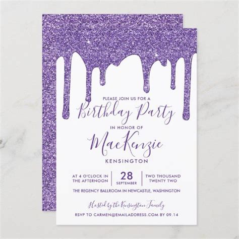 Purple Glitter Drips Birthday Party Invitation