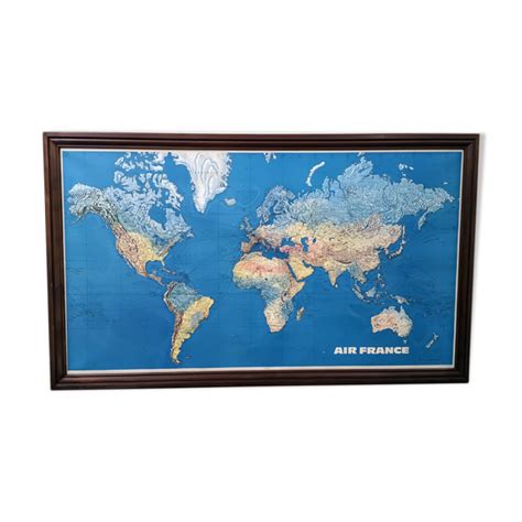 Planisphère carte du monde Air France vintage Jean Massé 1970 Selency