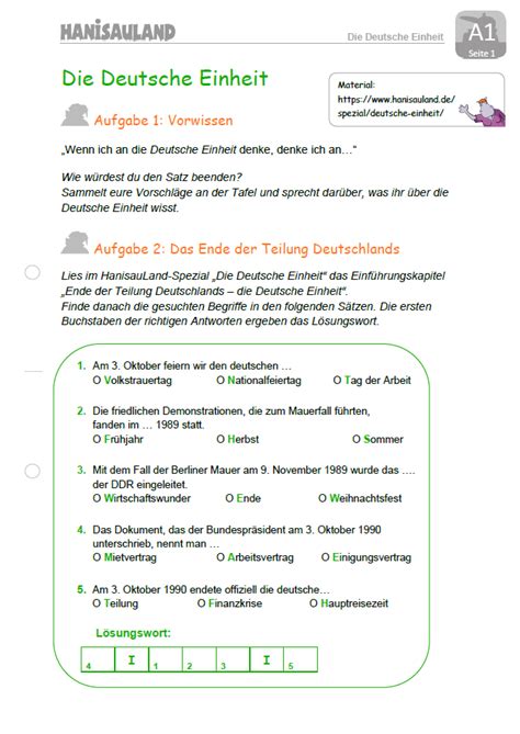 Arbeitsbl Tter Deutsche Einheit Politik F R Kinder Einfach Erkl Rt