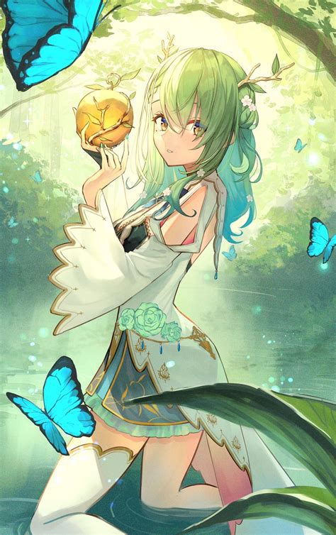 Safebooru 1girl Antlers Apple Blue Butterfly Bug Butterfly Ceres Fauna Ceres Fauna 1st