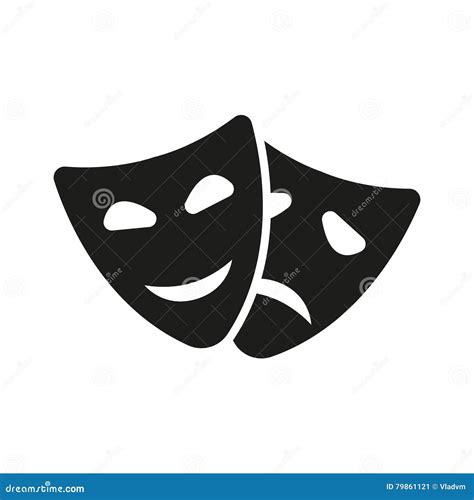 Comedy And Tragedy Theatre Masks Silhouette Icon Vector Illustration