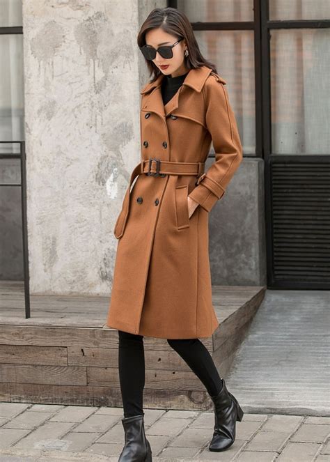 Double Breasted Camel Wool Coat Wool Military Coat Women Etsy