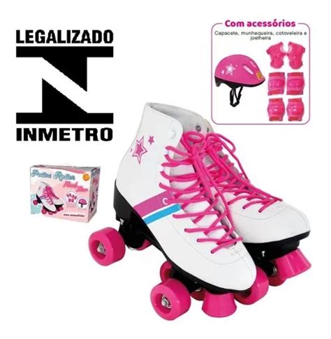 Patins Roller Flash Star Quad 4 Rodas kit Proteção Completo Frete grátis