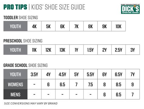 Youth Shoe Size Conversion Chart