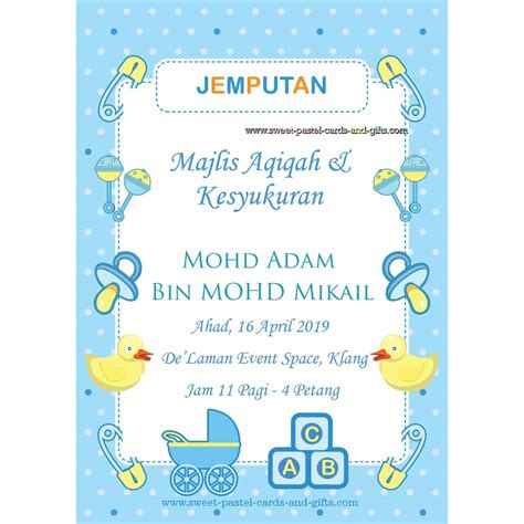 Kad Aqiqah Akikah Custom Invitation Card Baby Kids Boy Envelope