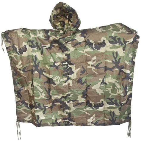 Waterproof Hooded Rain Ripstop Poncho Woodland Camo Uk Sports And Outdoors