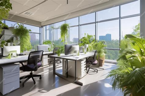 Bright Minimalist Office Space with Indoor Plants | Premium AI ...