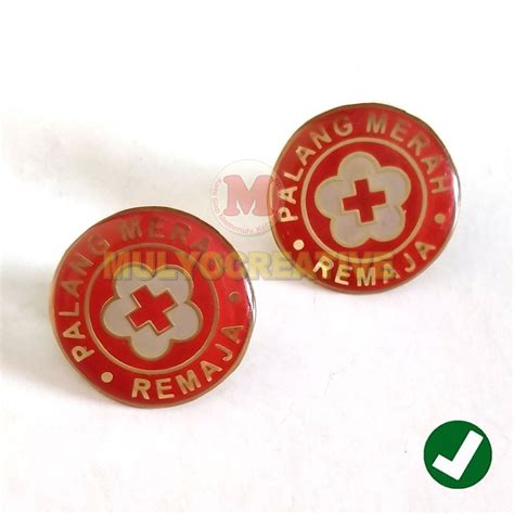 Jual Pin Palang Merah Remaja Pmr Warna Merah Lencana Pmr Bulat Murah