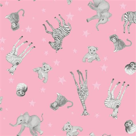 Clothworks Baby Safari By Ellen Crimi Trent Pink Baby Animals Tossed