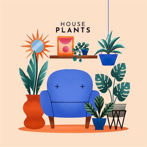 Ilustración de plantas de casa acuarela Vector Premium