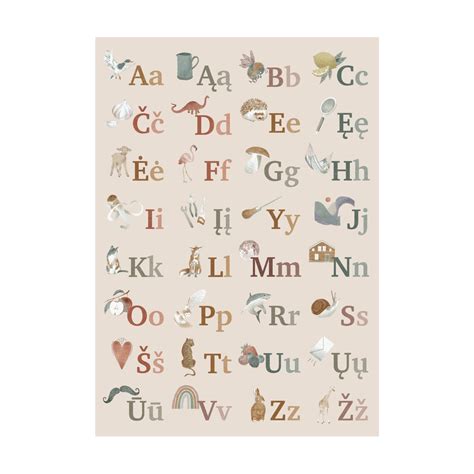 Alphabet Poster lithuanian Illustrated Letters Print Educational Abc ...