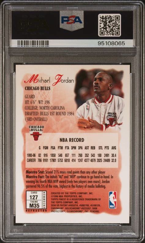 PSA 9 1996 Finest 127 Michael Jordan Refractor W Coating RARE Only 24