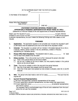 Fillable Online P 316 Statement Starting Informal Probate And