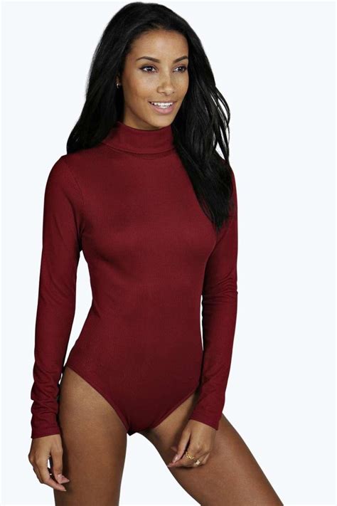 Basic Turtle Neck Rib Long Sleeve Bodysuit Bodysuit Fashion Long