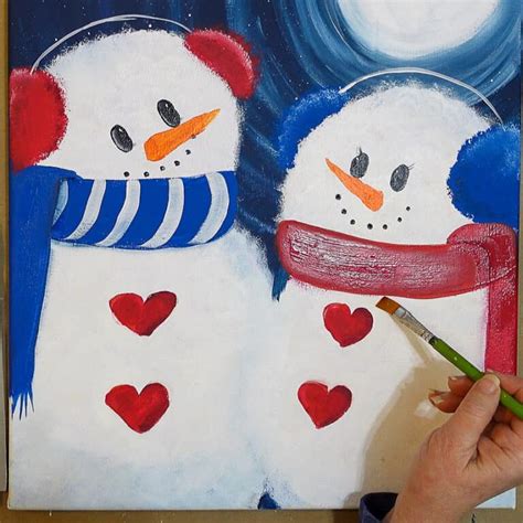 Snowman Acrylic Painting Snowman Couple Pamela Groppe Art Acrylic