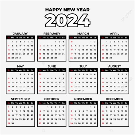 Desain Kalender Selamat Tahun Baru 2024 Vektor 2024 Kalender Tahun