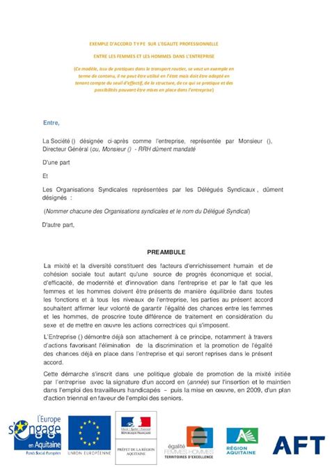 PDF EXEMPLE DACCORD TYPE SUR L EGALITE PROFESSIONNELLE