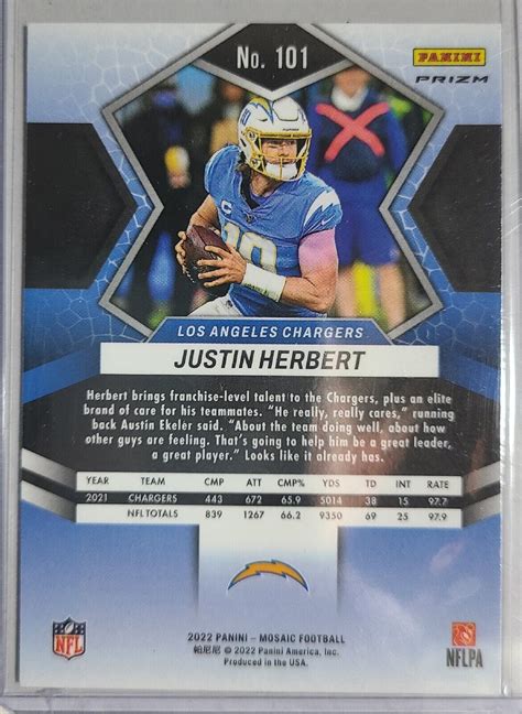 Justin Herbert Panini Mosiac Silver Mosaic Prizm Sp La