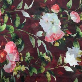 Maroon Digital Floral Printed Glass Organza Fabric Saroj Fabrics