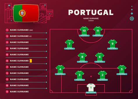 Portugal Line Up Mundial De Futebol 2022 Torneio Ilustração Vetorial De