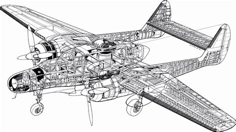 Northrop P-61 Black Widow Cutaway Drawing in High quality