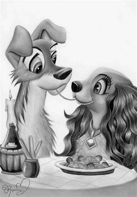 Lady And The Tramp Pencil Drawing Illustrations Drawings And Doodles