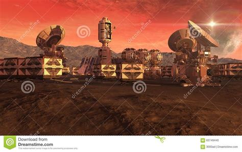 Colony On A Red Planet With Crate Pods And Satellite Dishes