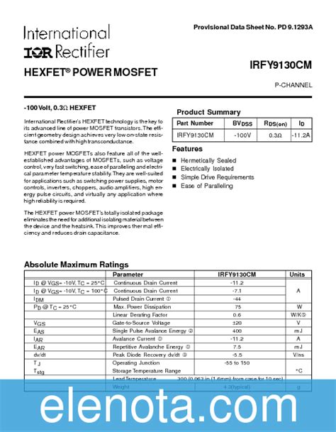 Irfy Cm Datasheet Pdf Kb International Rectifier Pobierz Z