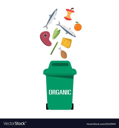 Green Garbage Organic Bin White Background Vector Image