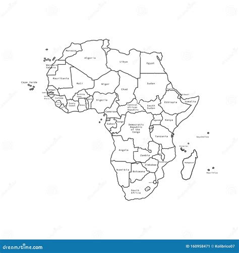 Vector Illustration Of Africa Black Outline Map With Countries Vector