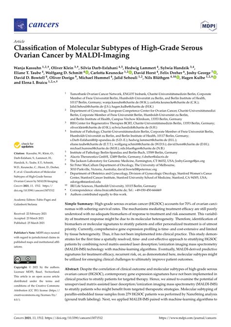 Pdf Classification Of Molecular Subtypes Of High Grade Serous Ovarian